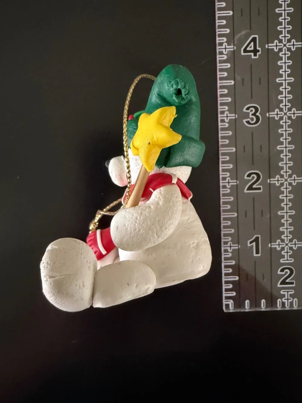 Clay Dough Polar Bear Ornament Holding Yellow Star 1980s